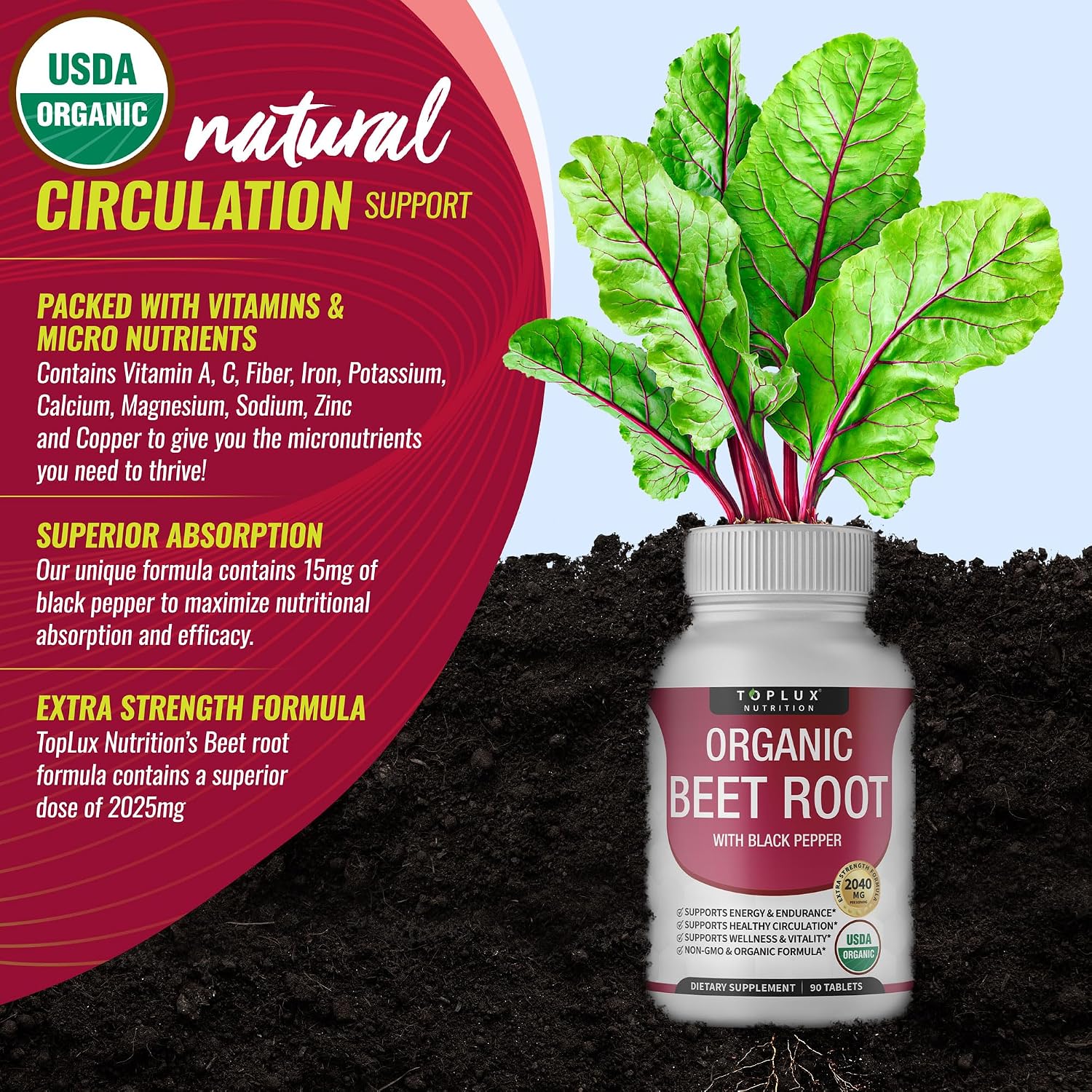 Certified organic beet root capsules with fresh beets